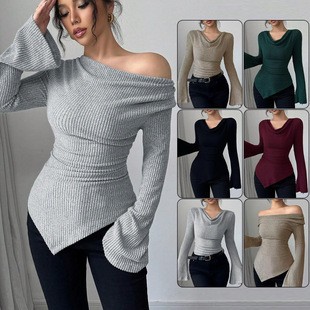 Blouse Off Shoulder - Women's Blouse Longsleeve Solid Color Long