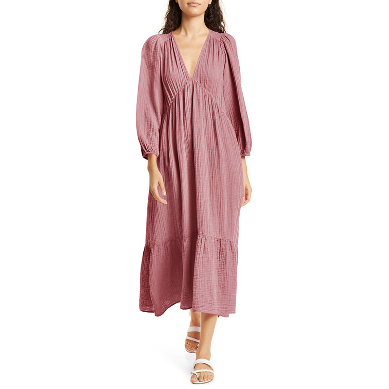 Linen Dress Wrap - Muslin 100% Cotton Long Sleeve Dresses