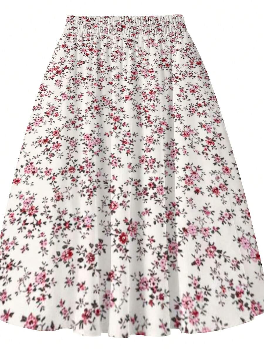 Midi Skirt Floral - Oversized Floral Midi Skirt Pink Red