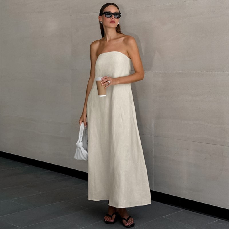 Linen Dress Wrap - Fashion Elegant Simple Design Strapless Cotton