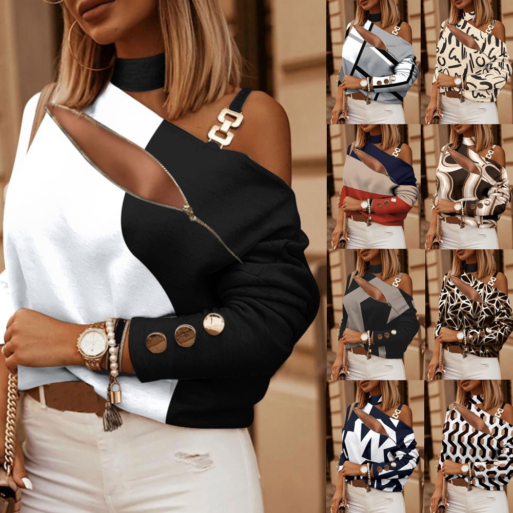 Blouse Off Shoulder - Women's Off Shoulder Blouse with Button
