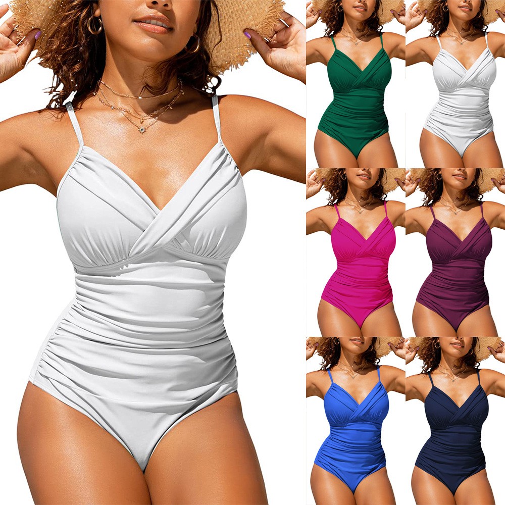 Swimsuit Bikini Ruched - Woman Bikini Tankini Swimsuit Solid V