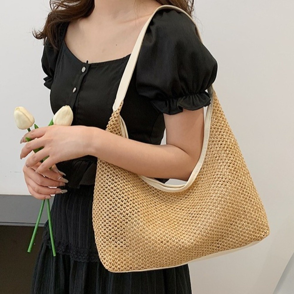Tote Bag Beach - Cute Solid Color Weave Straw Bag