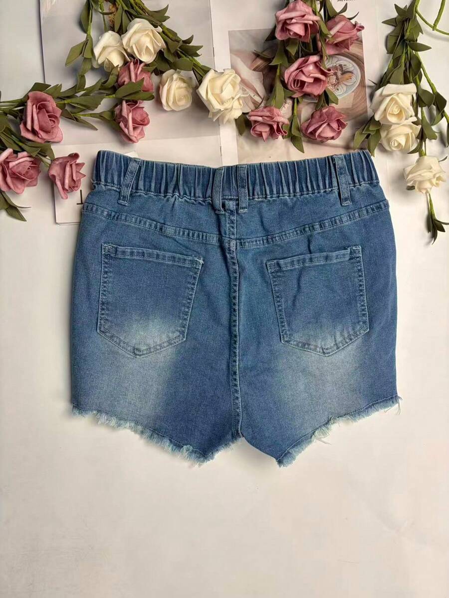 Shorts Denim Frayed - Womens Elastic Waist Frayed Hem Distressed