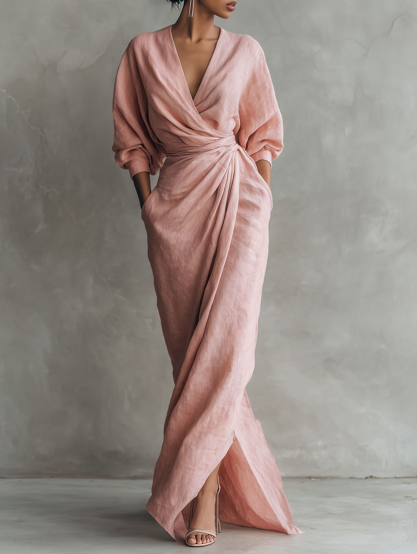Linen Dress Wrap - Women Linen Blend Wrap Maxi Dress
