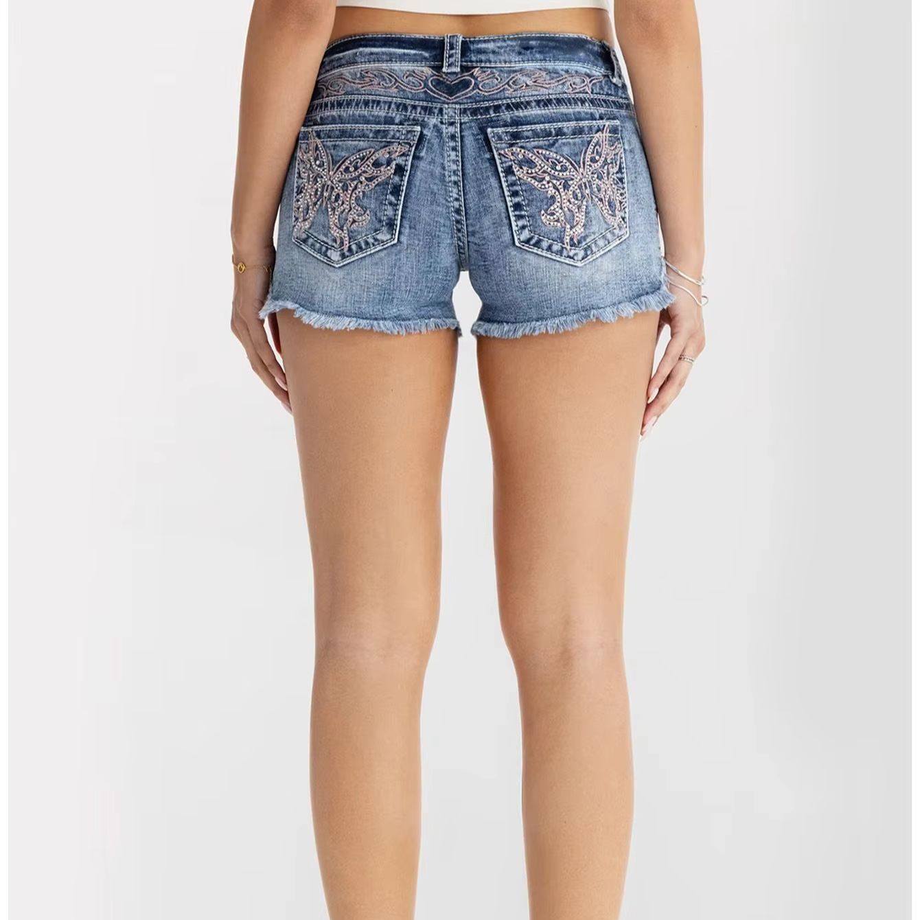 Shorts Denim Frayed - Women Clothes Butterfly Rhinestone Denim Shorts