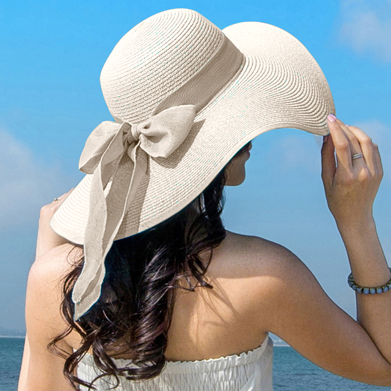 Hat Floppy Wide - Summer Women Straw Hat Bowknot Wide