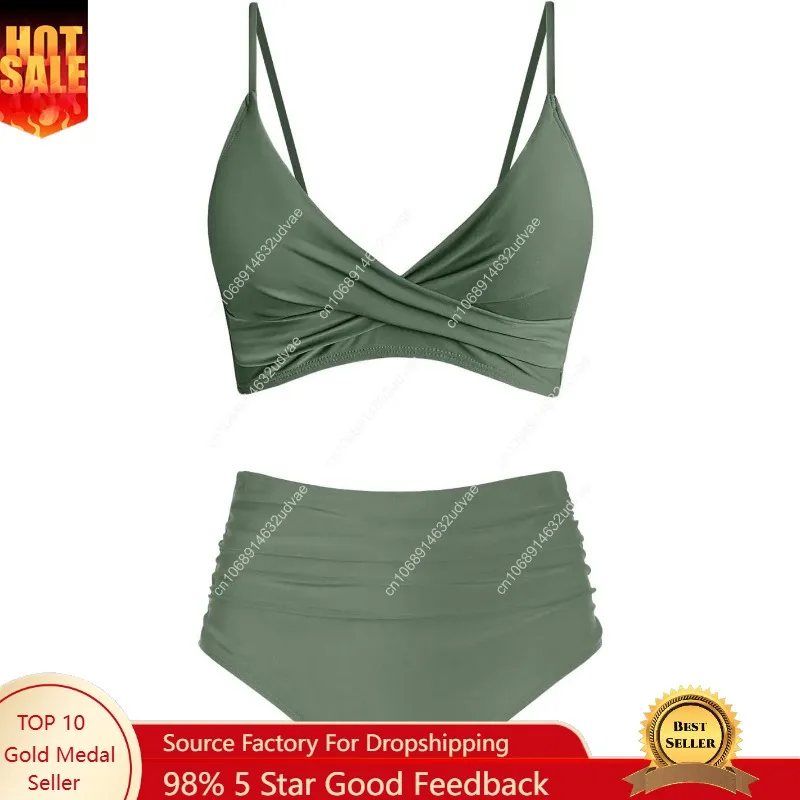 Swimsuit Bikini Ruched - Women's High Waisted Bikini Sets Push