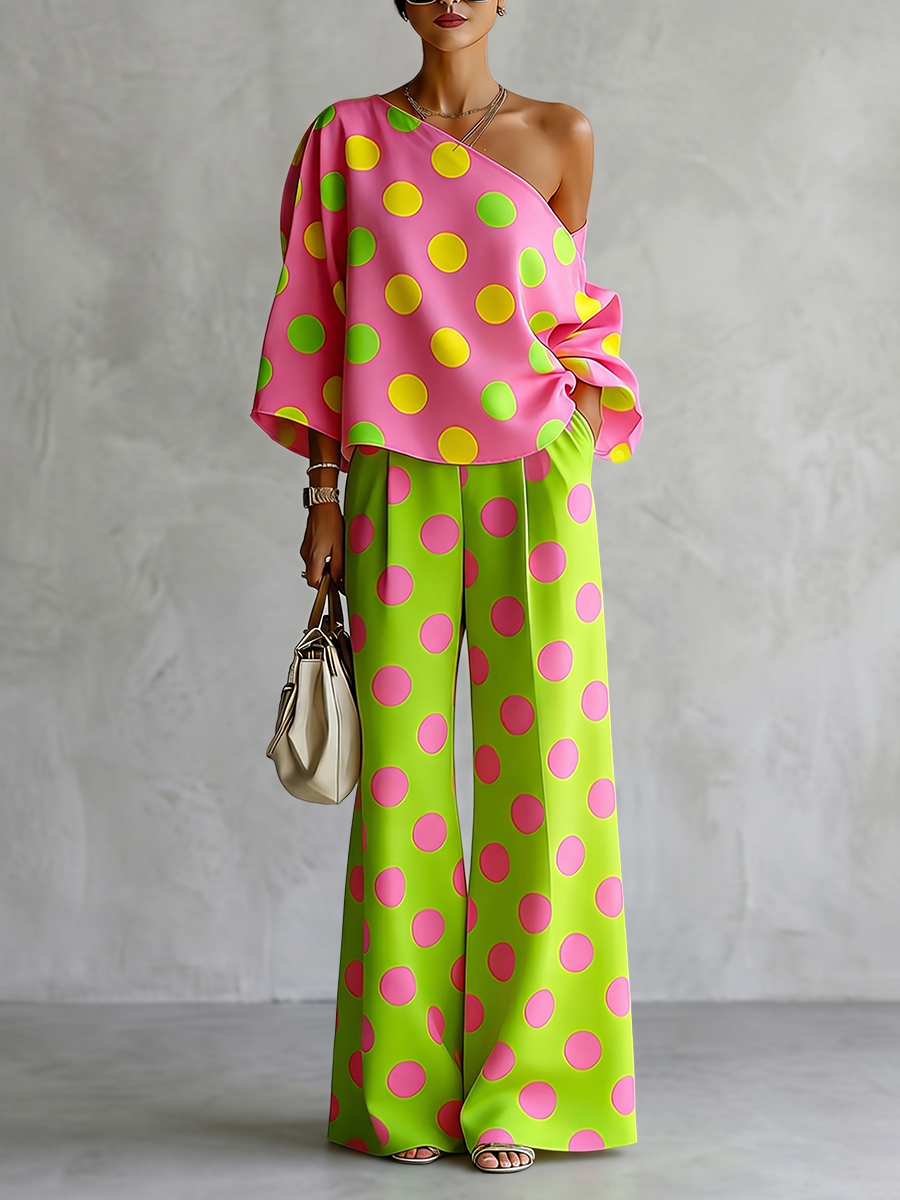 Blouse Off Shoulder - Missuoo Women's Polka Dot 2 Piece
