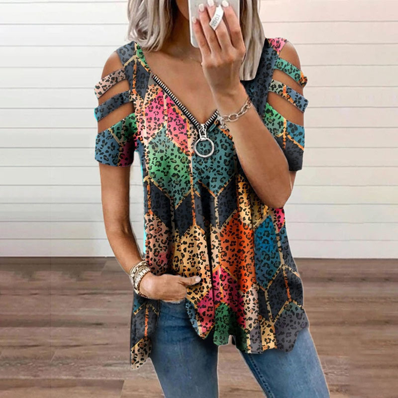 Blouse Off Shoulder - New Summer Cold Shoulder Leopard Print