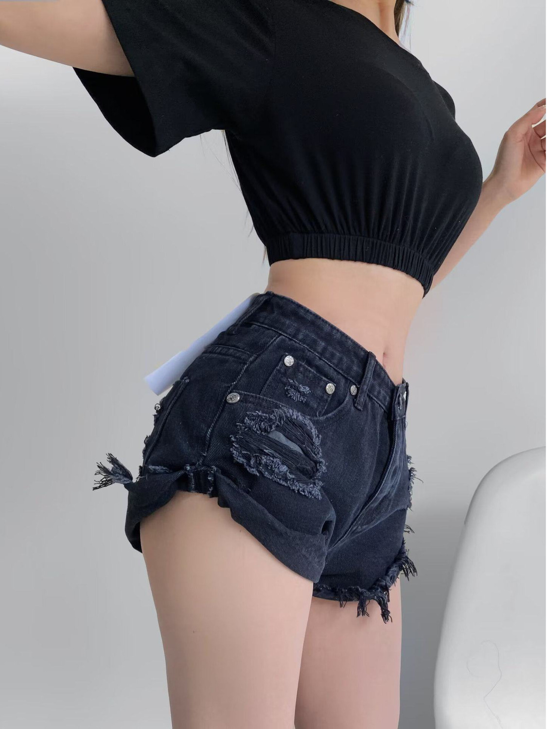 Shorts Denim Frayed - Women's Low Waist Distressed Denim Shorts