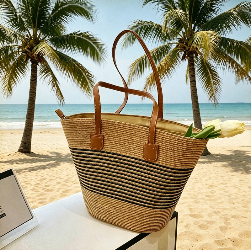 Tote Bag Beach - CLAREGQI Women's Striped Straw Tote Bag,