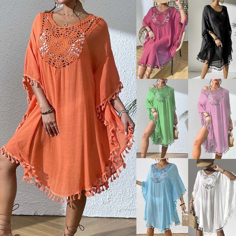 Cover Up Kaftan - Square Neck Summer Sunscreen Smock Hollow