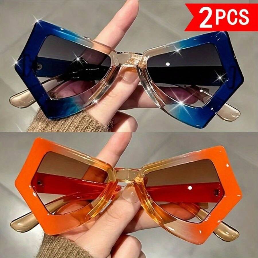 Sunglasses Cat Eye - Two-Piece Set Style, Irregular Colors, Unique