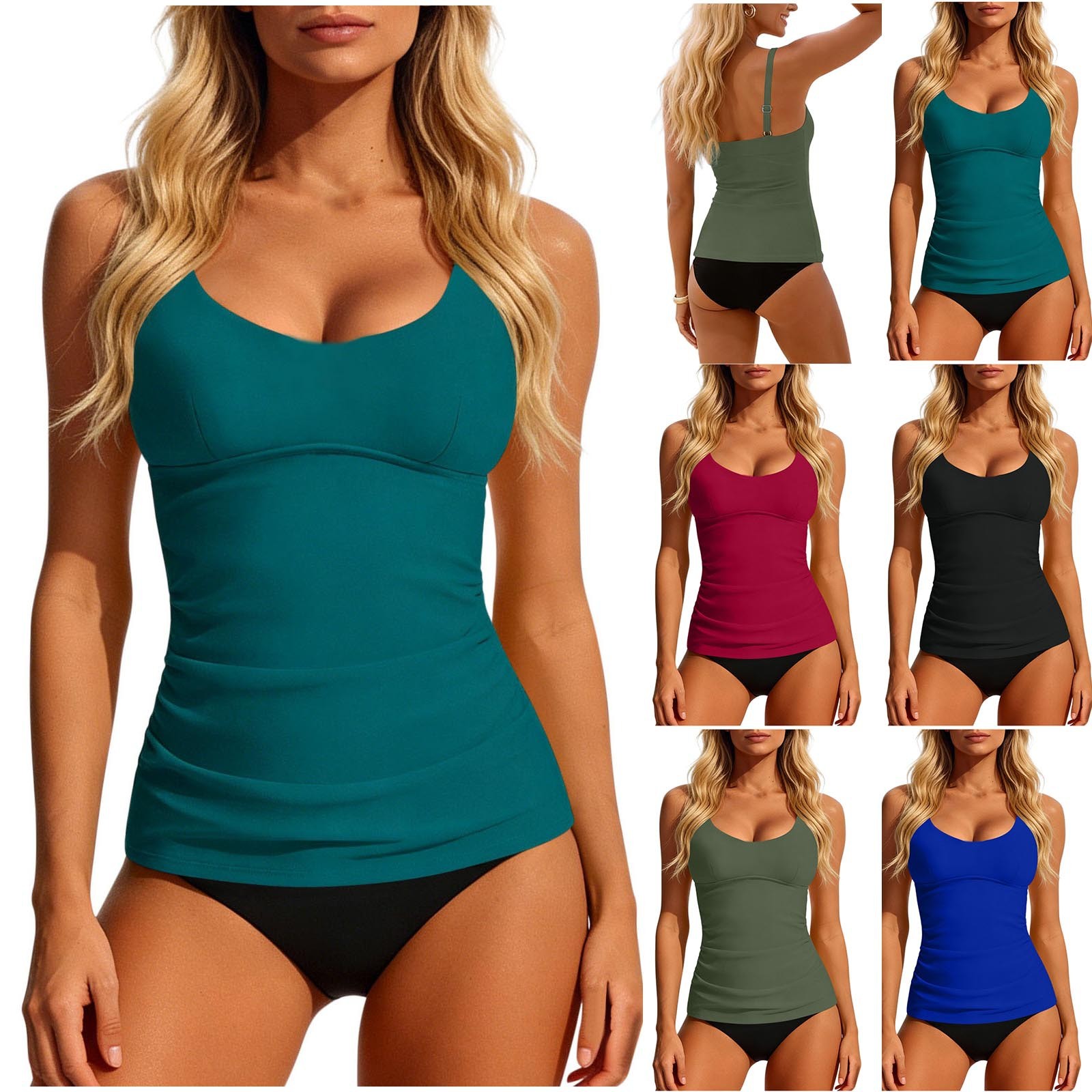 Swimsuit Bikini Ruched - Women's 2026 Tankini Teal Scoop Neck