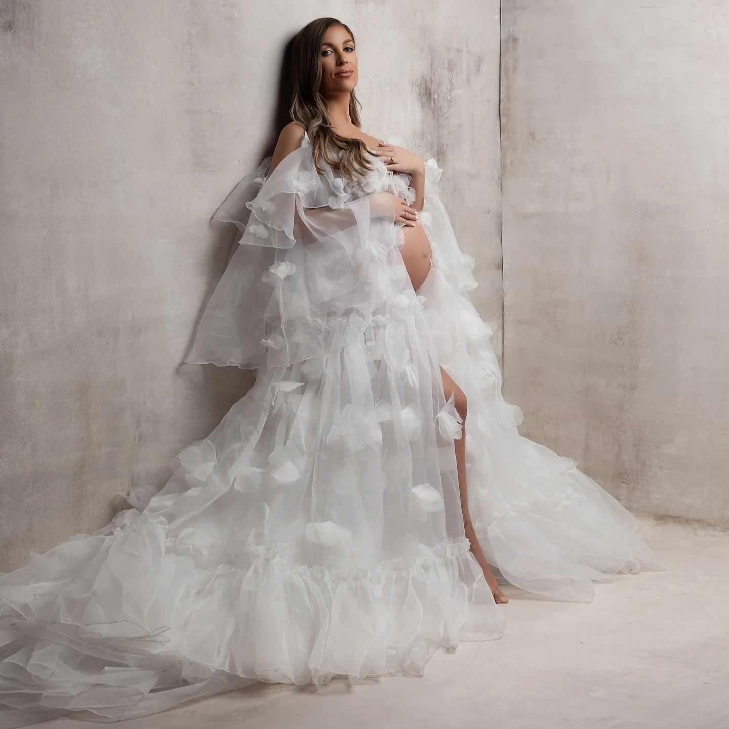 Kimono Sheer Floral - White Floral Tulle Bridal Wrap Sexy