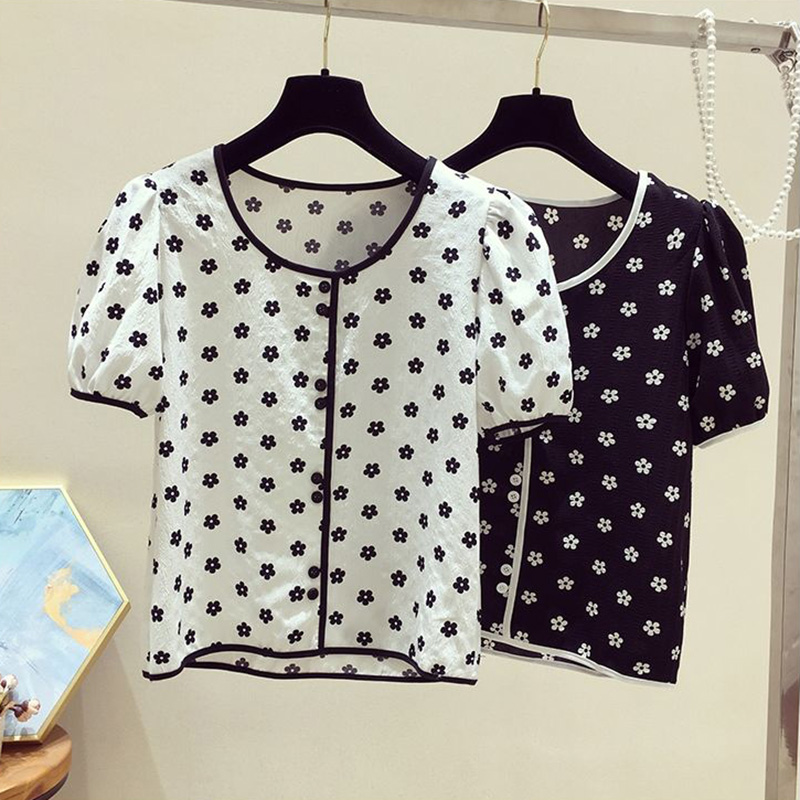 Romper Floral Print - Floral Print Cotton O-Neck Short Sleeve
