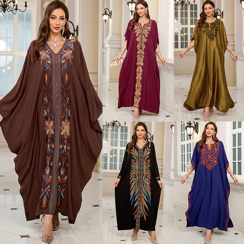Cover Up Kaftan - Women Embroidered Long Caftans Plus Size