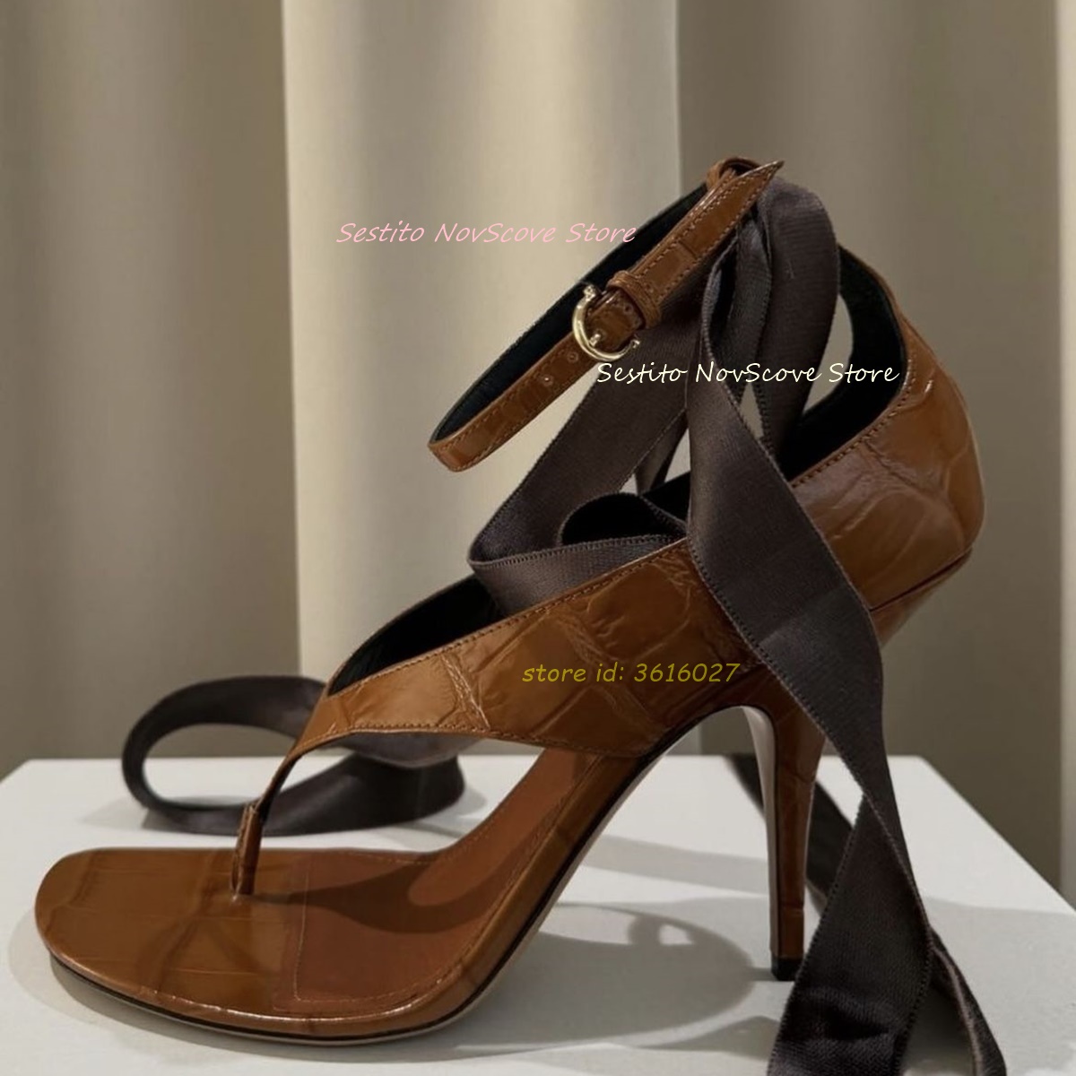 Cover Up Kaftan - Brown Open Toe Lace Up Sandals