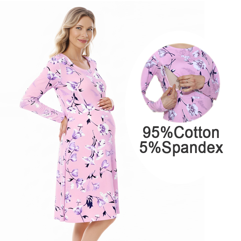 Midi Skirt Floral - Floral Nursing Maternity Dress Round Neck