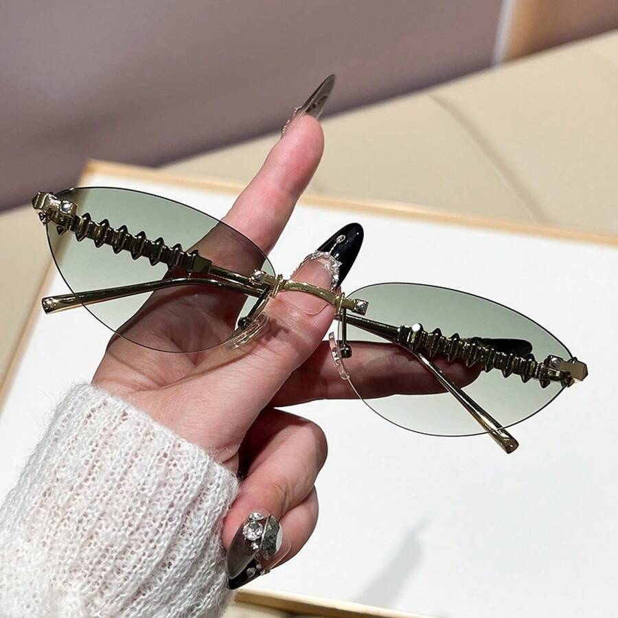 Sunglasses Cat Eye - INS Metal Rivet Frameless Cat-Eye Fashion