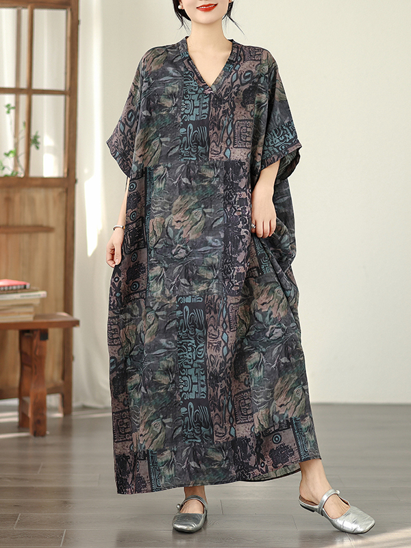 Linen Dress Wrap - Summer Floral Vacation Style Travel V-Neck