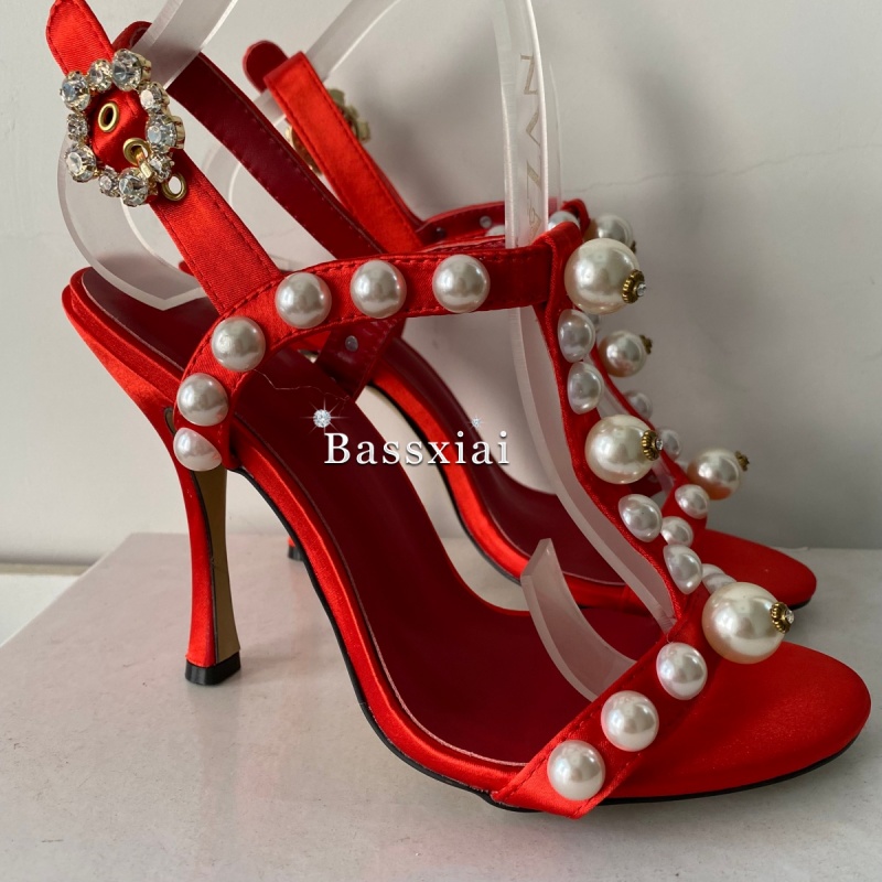 Pearl Bead Decor T-Strap Stile - Sandal Strappy Heeled ulasan dan harga