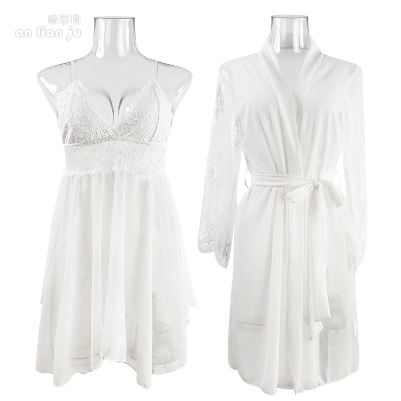 Women White Nightwear Set Flor - Kimono Sheer Floral ulasan dan harga