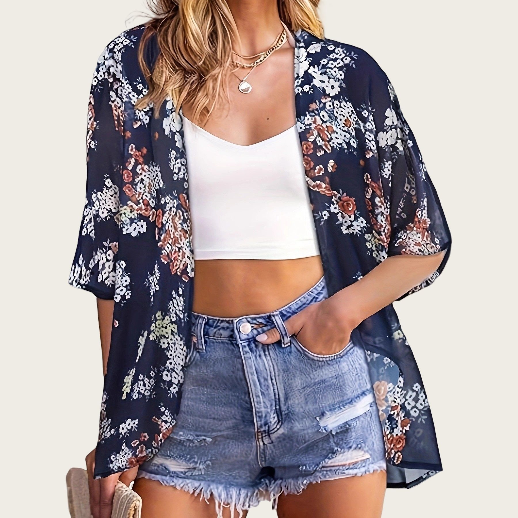 Swimsuit Woman 2025 Kimono Car - Kimono Sheer Floral ulasan dan harga