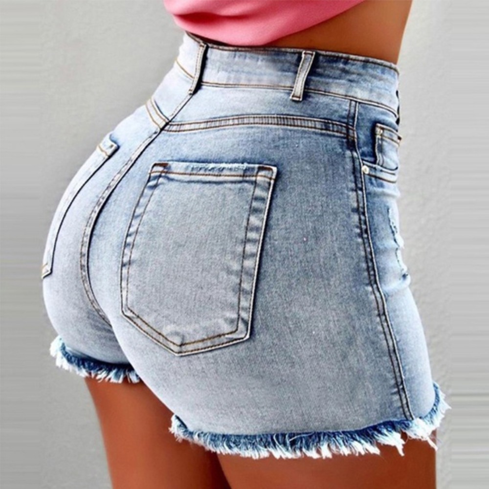 Women's High Waisted Distresse - Shorts Denim Frayed ulasan dan harga