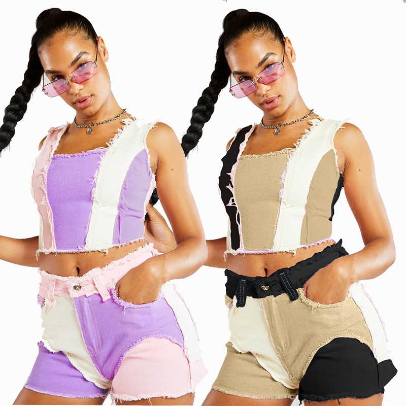 Fashion Mid-Waist Slim Fit Tor - Shorts Denim Frayed ulasan dan harga