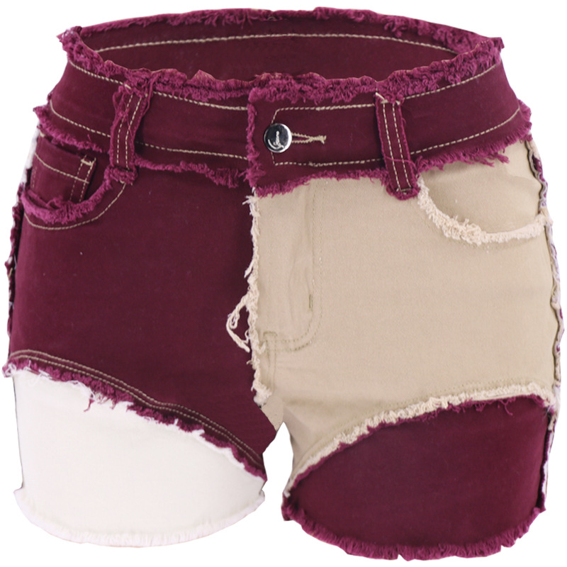 Fashion Mid-Waist Slim Fit Tor - Shorts Denim Frayed ulasan dan harga