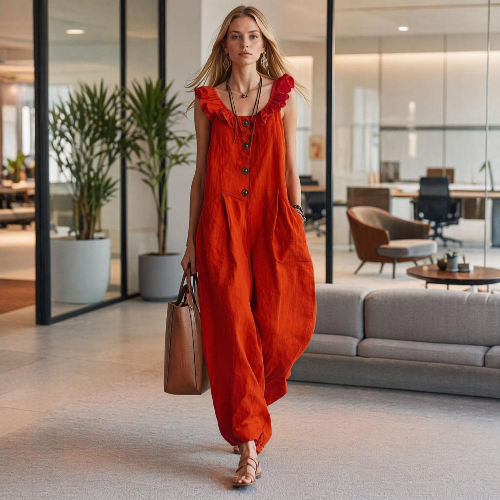 Women Jumpsuit Breathable Rela - Jumpsuit Linen Relaxed ulasan dan harga