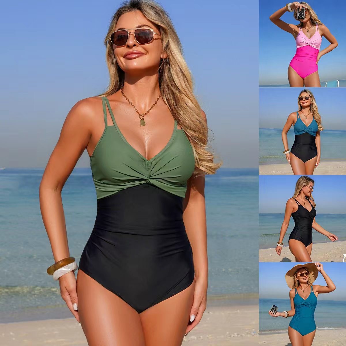 V Neck Twist Front One Piece S - Swimsuit Bikini Ruched ulasan dan harga