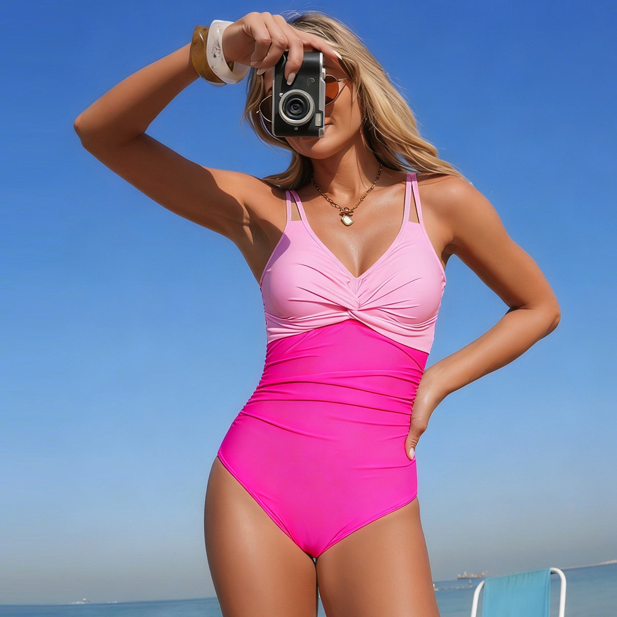 V Neck Twist Front One Piece S - Swimsuit Bikini Ruched ulasan dan harga