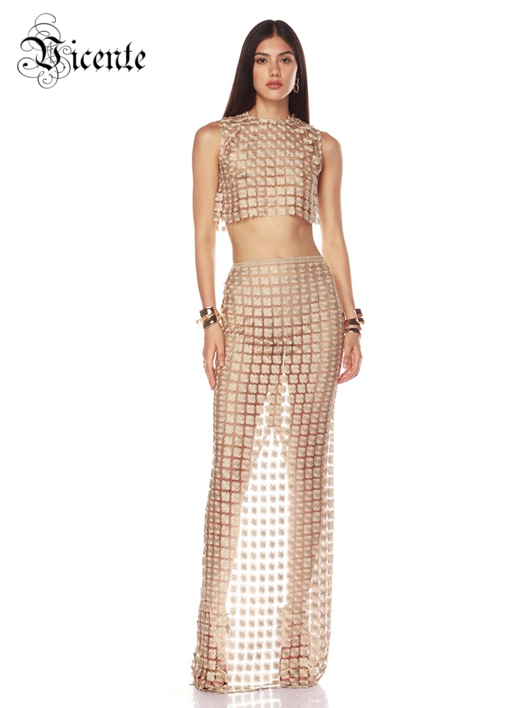 VC Stylish Beige Sleeveless Cr - Crop Top Crochet ulasan dan harga