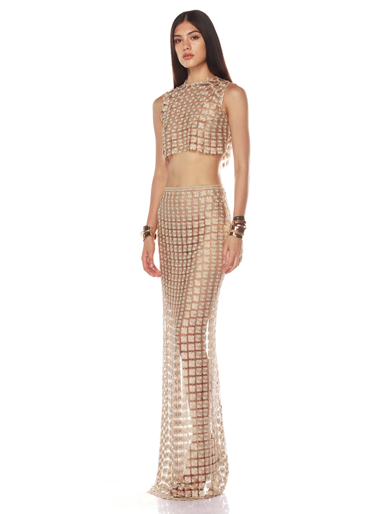 VC Stylish Beige Sleeveless Cr - Crop Top Crochet ulasan dan harga
