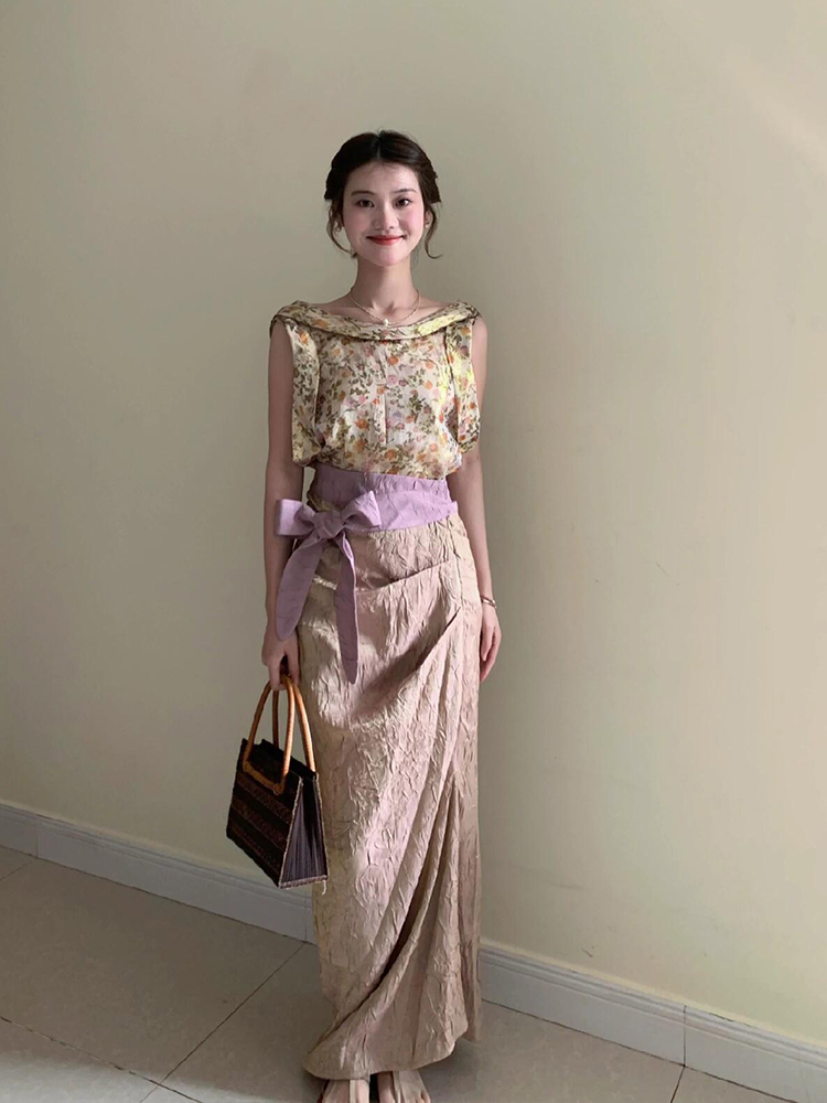XZY Vintage Floral Sleeveless  - Midi Skirt Floral ulasan dan harga