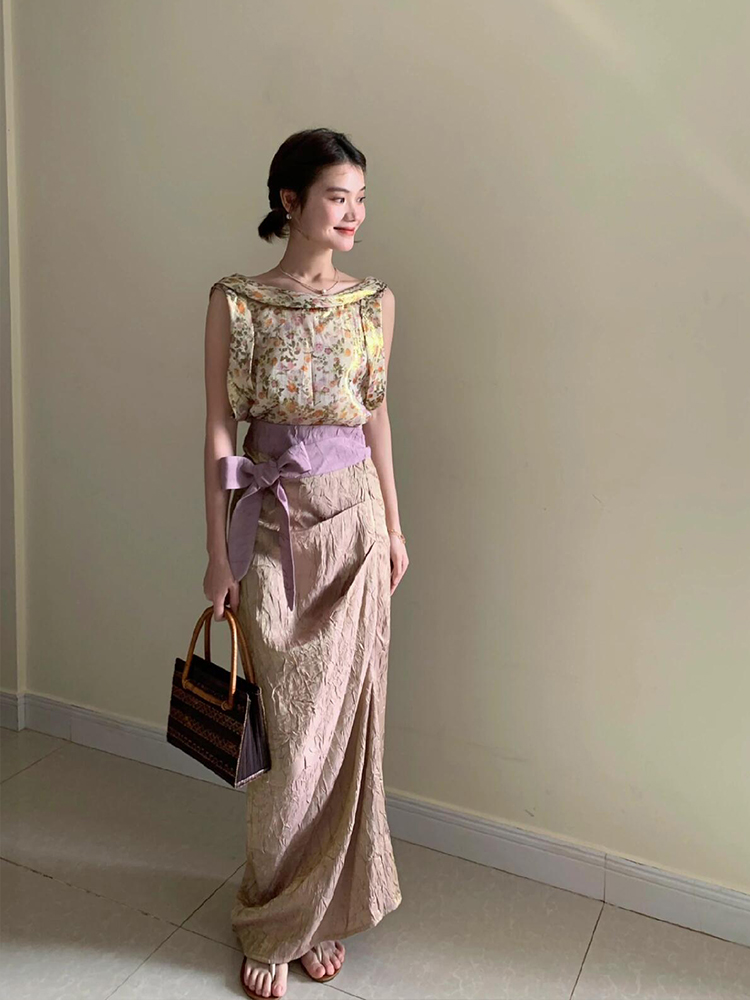 XZY Vintage Floral Sleeveless  - Midi Skirt Floral ulasan dan harga
