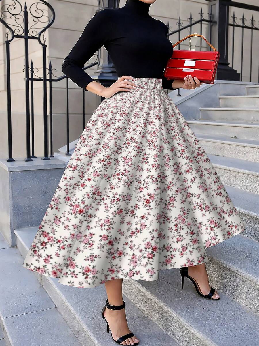 Oversized Floral Midi Skirt Pi - Midi Skirt Floral ulasan dan harga