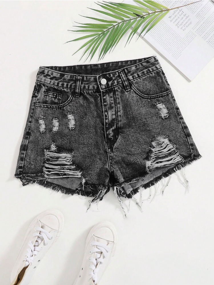 2026 New Vintage Washed Denim  - Shorts Denim Frayed ulasan dan harga