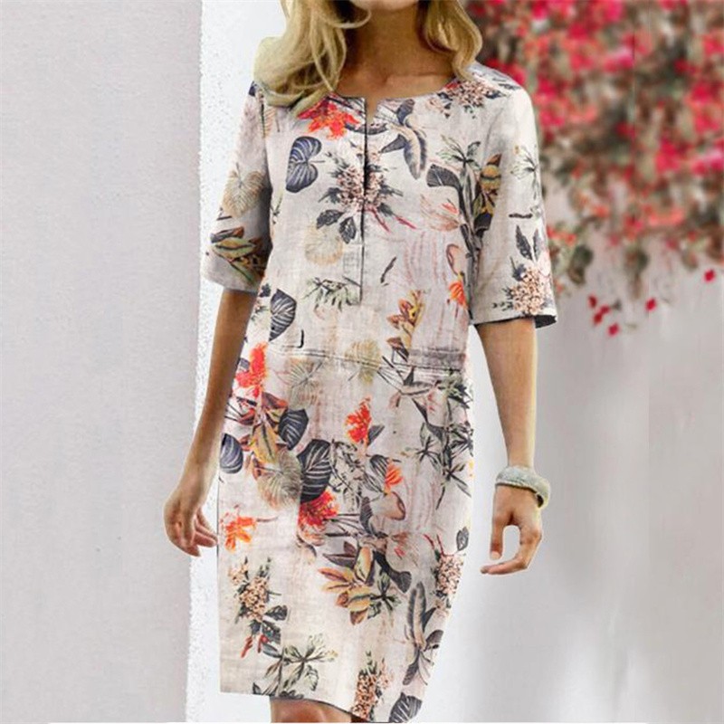 Summer Cotton Linen Printed Wo - Linen Dress Wrap ulasan dan harga
