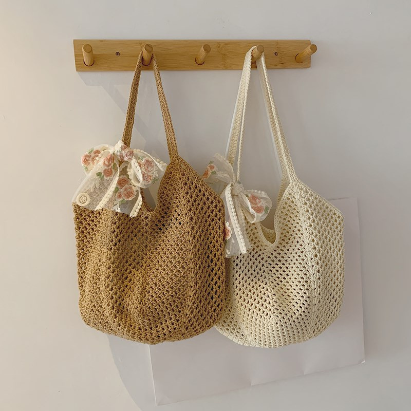 Summer Lace Bow Tote Bags Wome - Crochet Bag Raffia ulasan dan harga