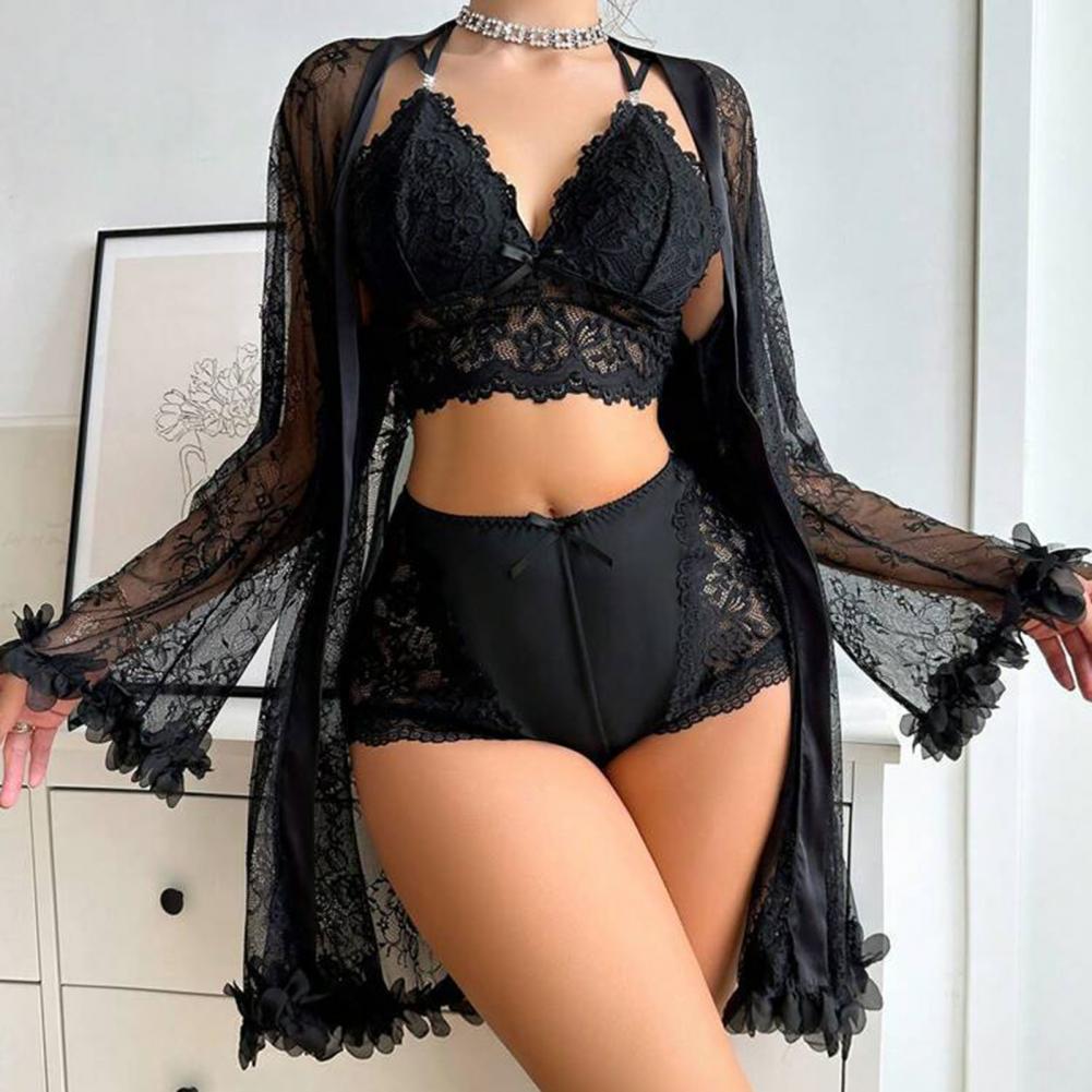 Sexy Sleepwear Set Floral Lace - Kimono Sheer Floral ulasan dan harga
