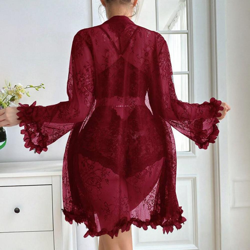 Sexy Sleepwear Set Floral Lace - Kimono Sheer Floral ulasan dan harga