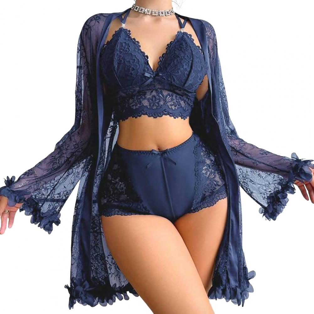 Sexy Sleepwear Set Floral Lace - Kimono Sheer Floral ulasan dan harga