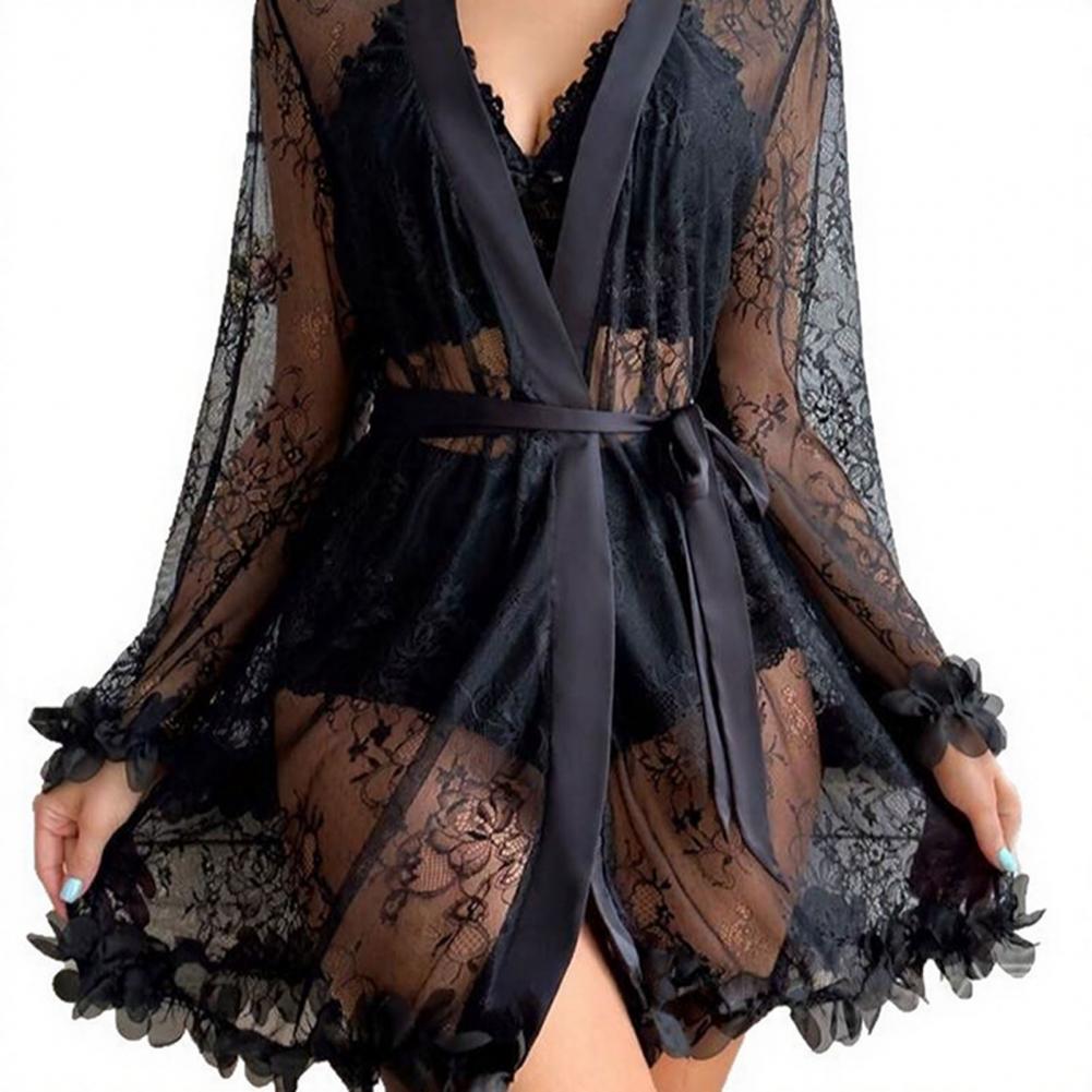 Sexy Sleepwear Set Floral Lace - Kimono Sheer Floral ulasan dan harga