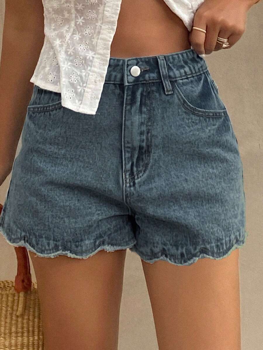 Women Loose Casual Denim Short - Shorts Denim Frayed ulasan dan harga