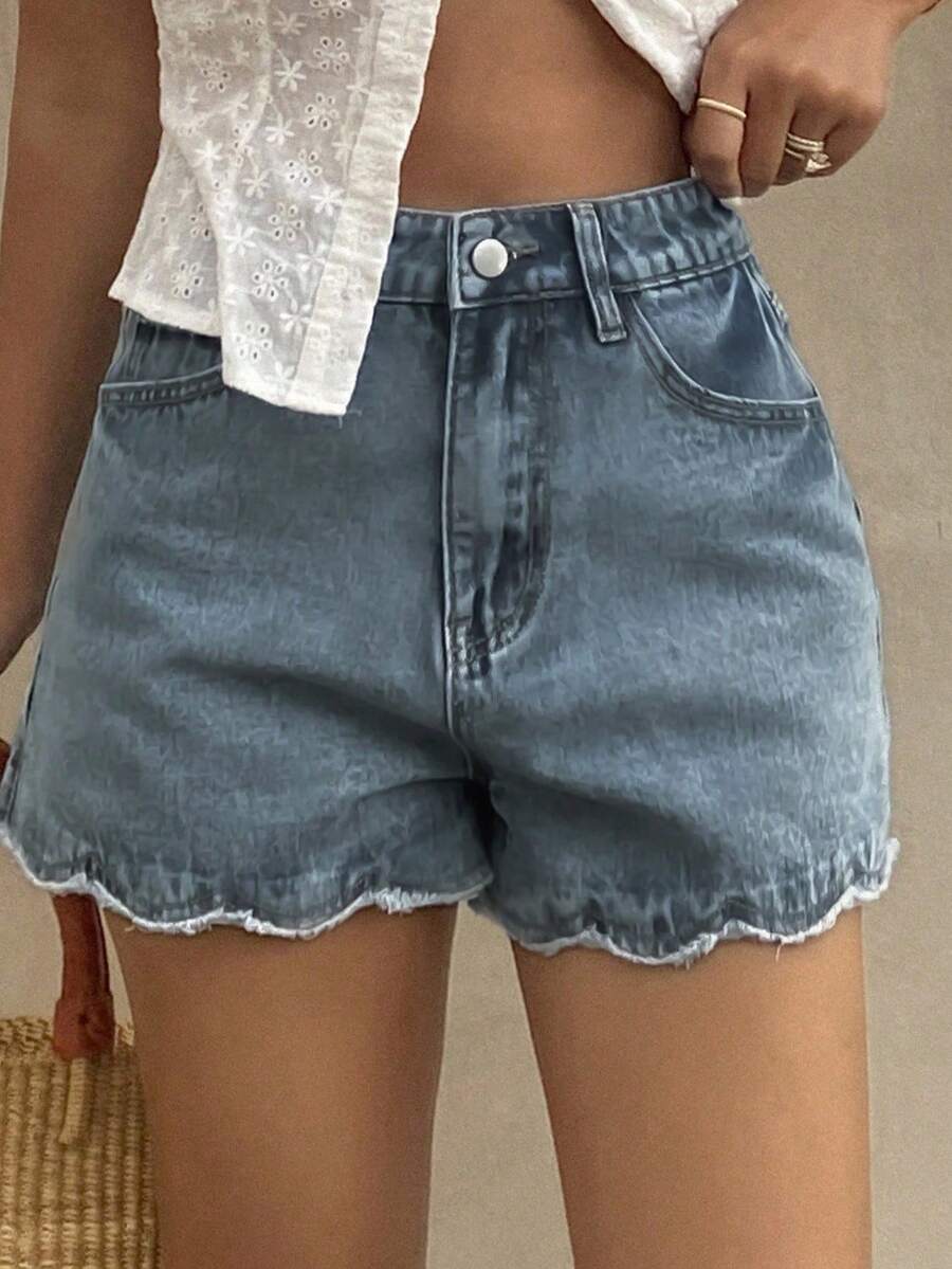 Women Loose Casual Denim Short - Shorts Denim Frayed ulasan dan harga