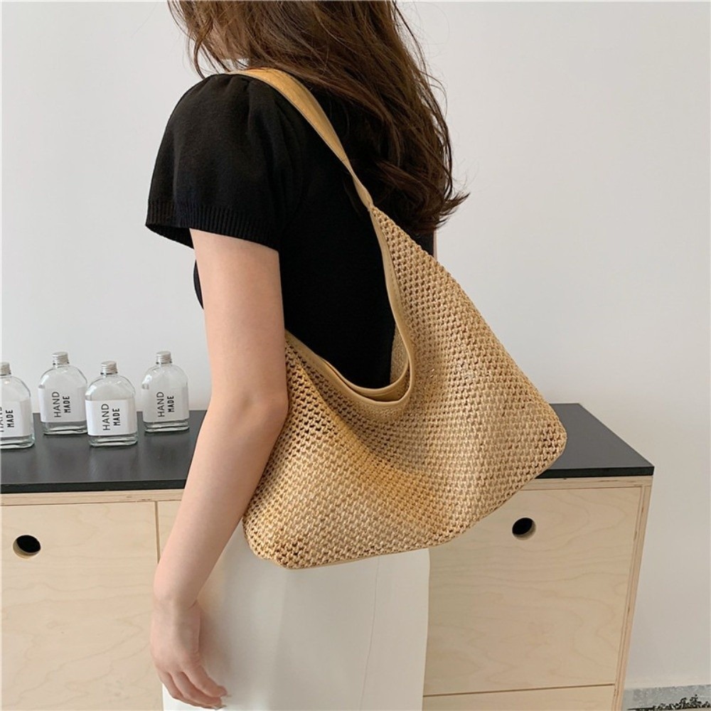 Cute Solid Color Weave Straw B - Tote Bag Beach ulasan dan harga